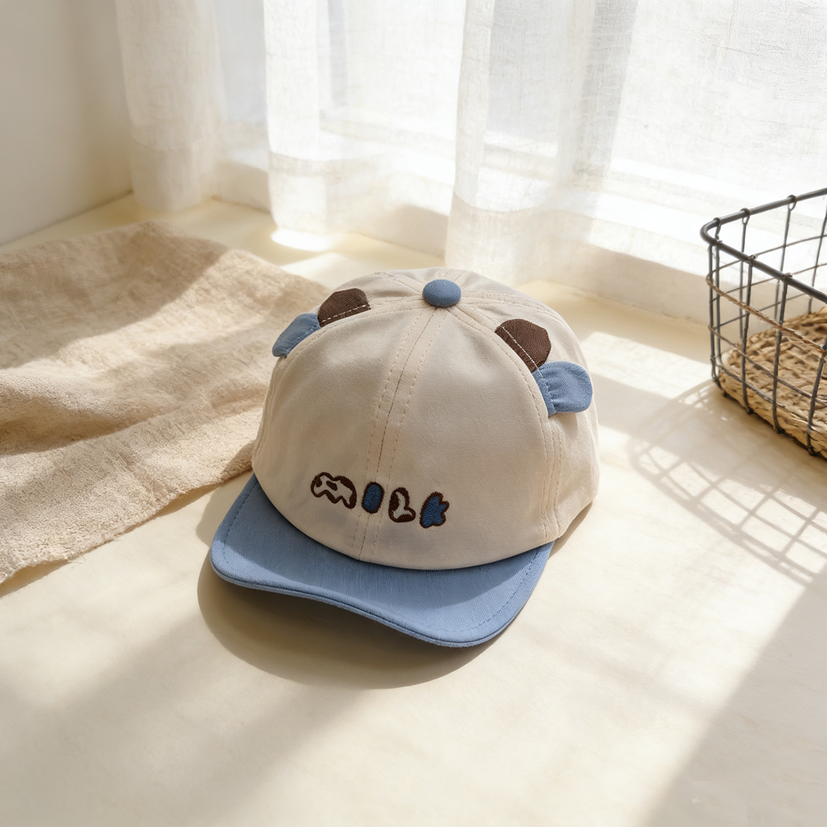 Embroidery Font - Children's style three-dimensional panda ears, soft-brimmed