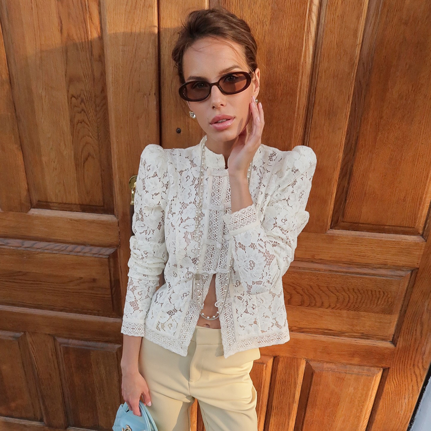 Embroidery Blouse - Linad Elegant Embroidery Puff Sleeve White