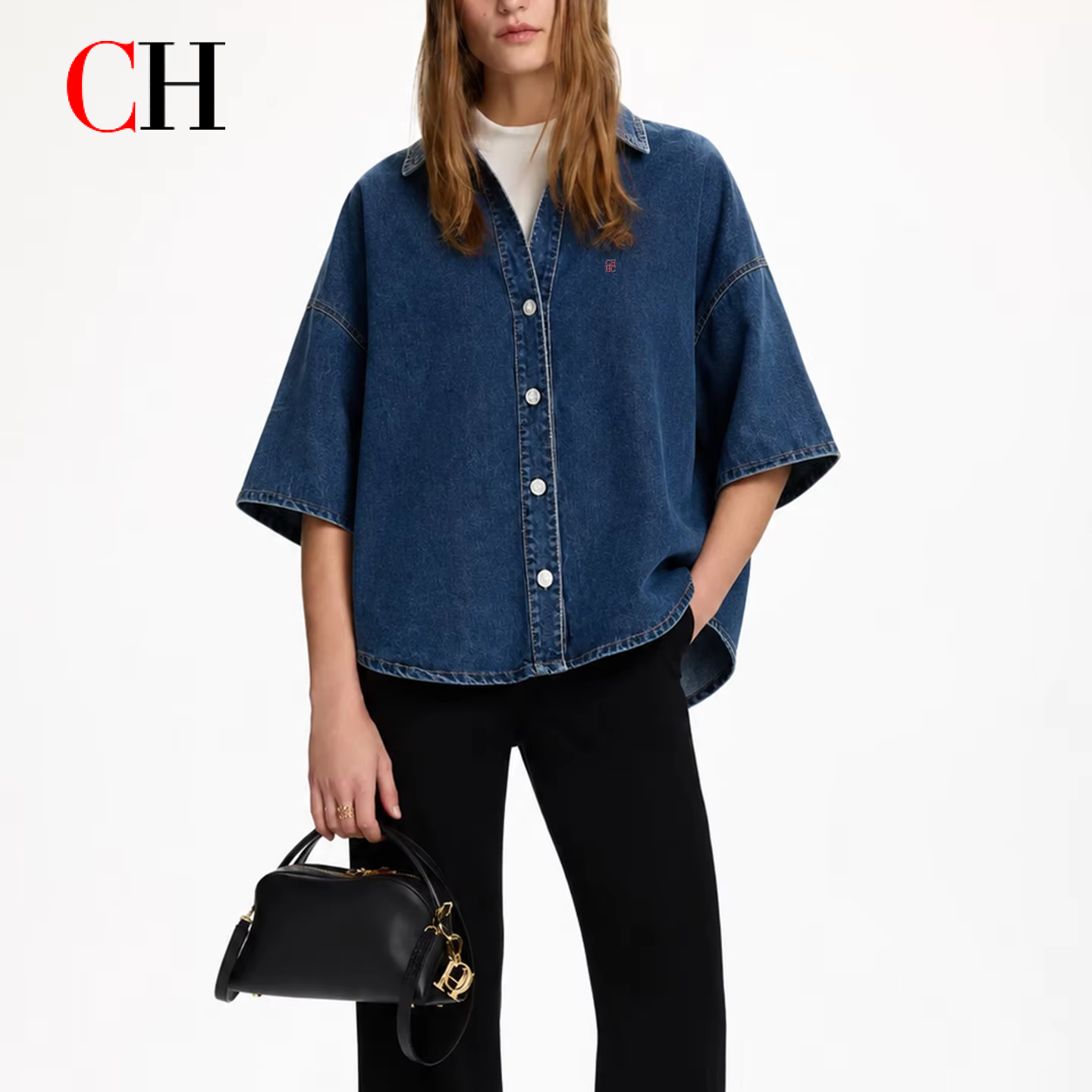 Embroidery Font - CH Letter Embroidered Solid Color Denim