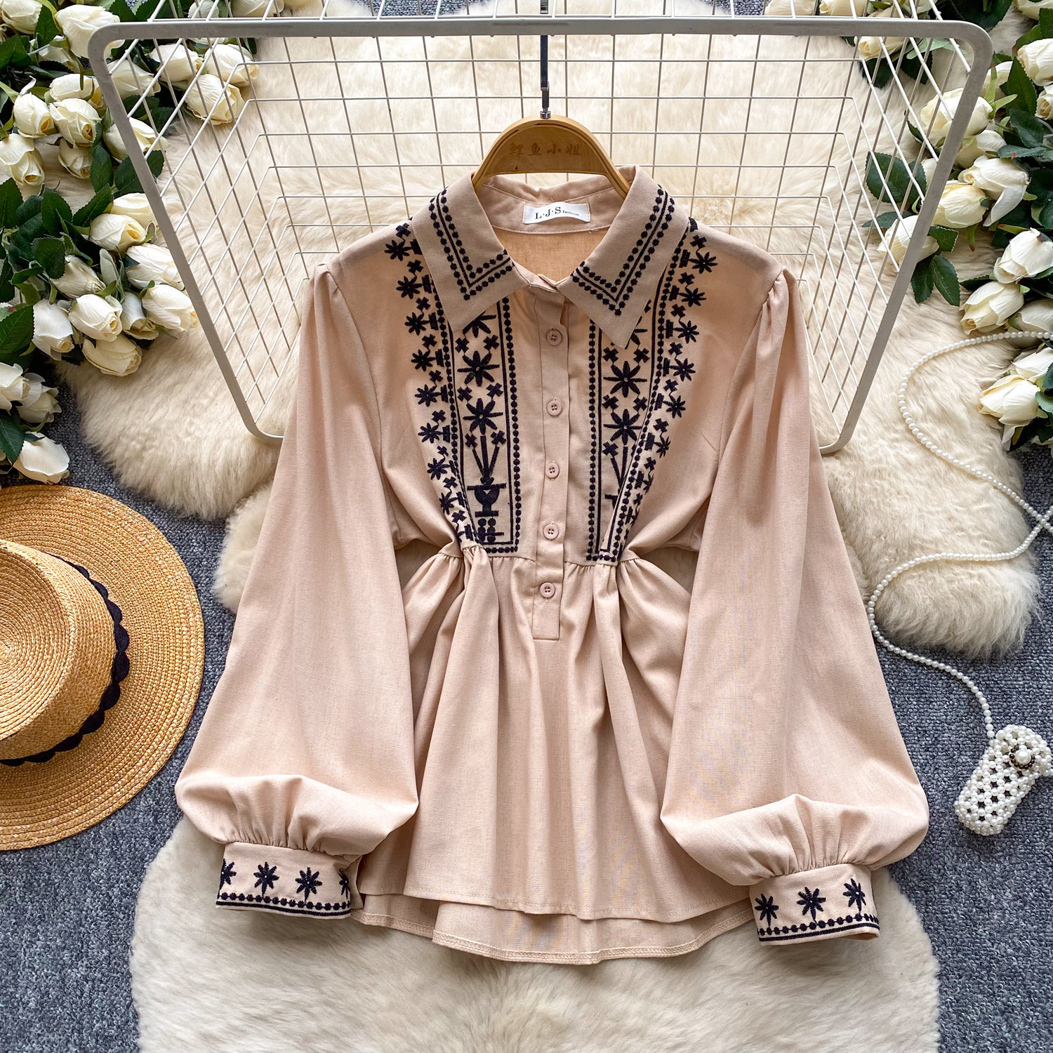 Embroidery Cotton Shirt - Women's Vintage Blouse Bohemian Embroidered Shirt