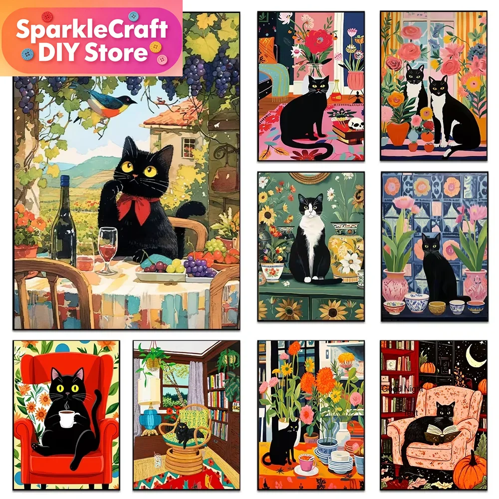 1pc frameless Cartoon Black Ca - Embroidery Room review and price