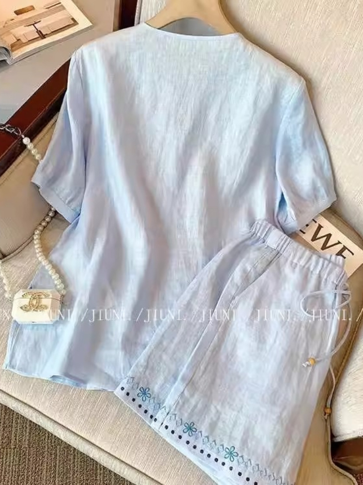 Vintage Ethnic Blue 2CPS Set F - Embroidery Cotton Shirt review and price