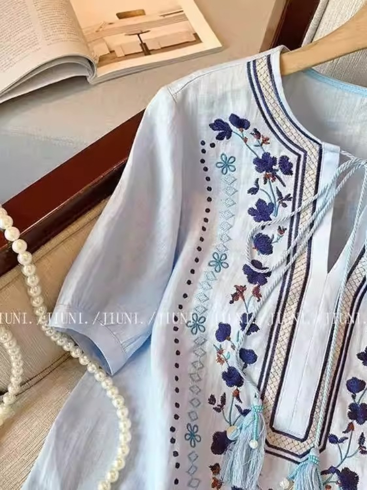 Vintage Ethnic Blue 2CPS Set F - Embroidery Cotton Shirt review and price