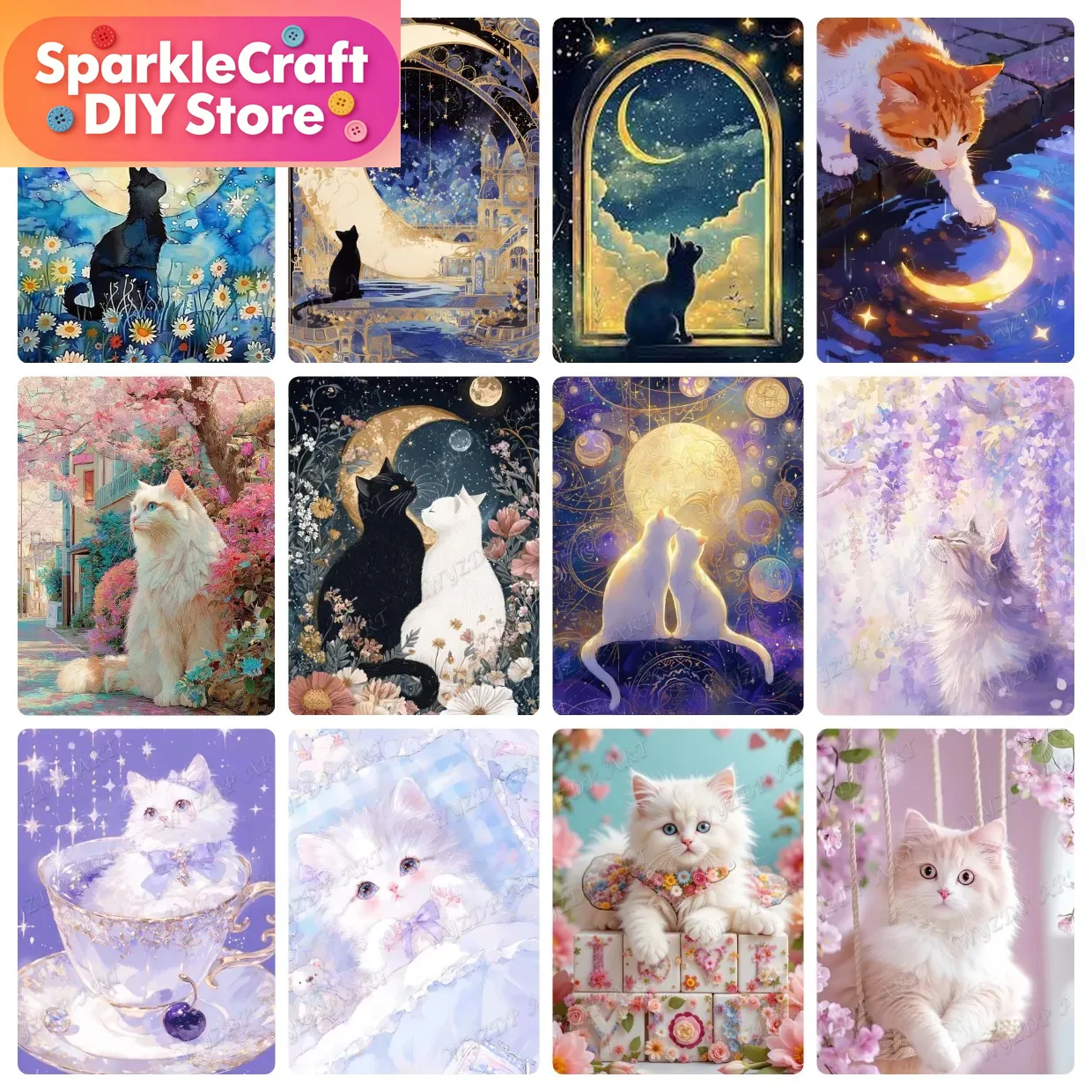 Animal Cat Moon Diamond Painti - Embroidery Room review and price