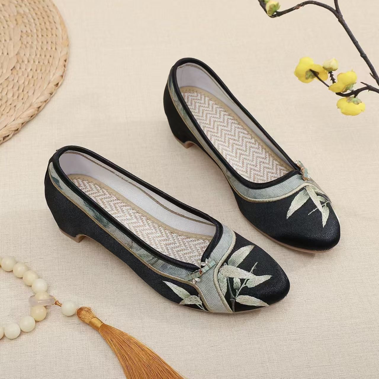 Woman Low Heel Embroidered Che - Embroidery Shoes review and price