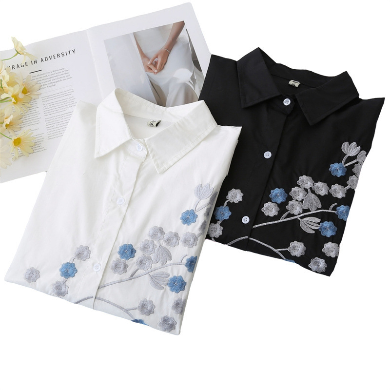Women Plus Size Long Sleeve Co - Embroidery Cotton Shirt review and price
