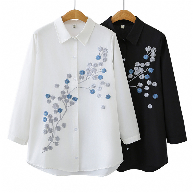 Women Plus Size Long Sleeve Co - Embroidery Cotton Shirt review and price
