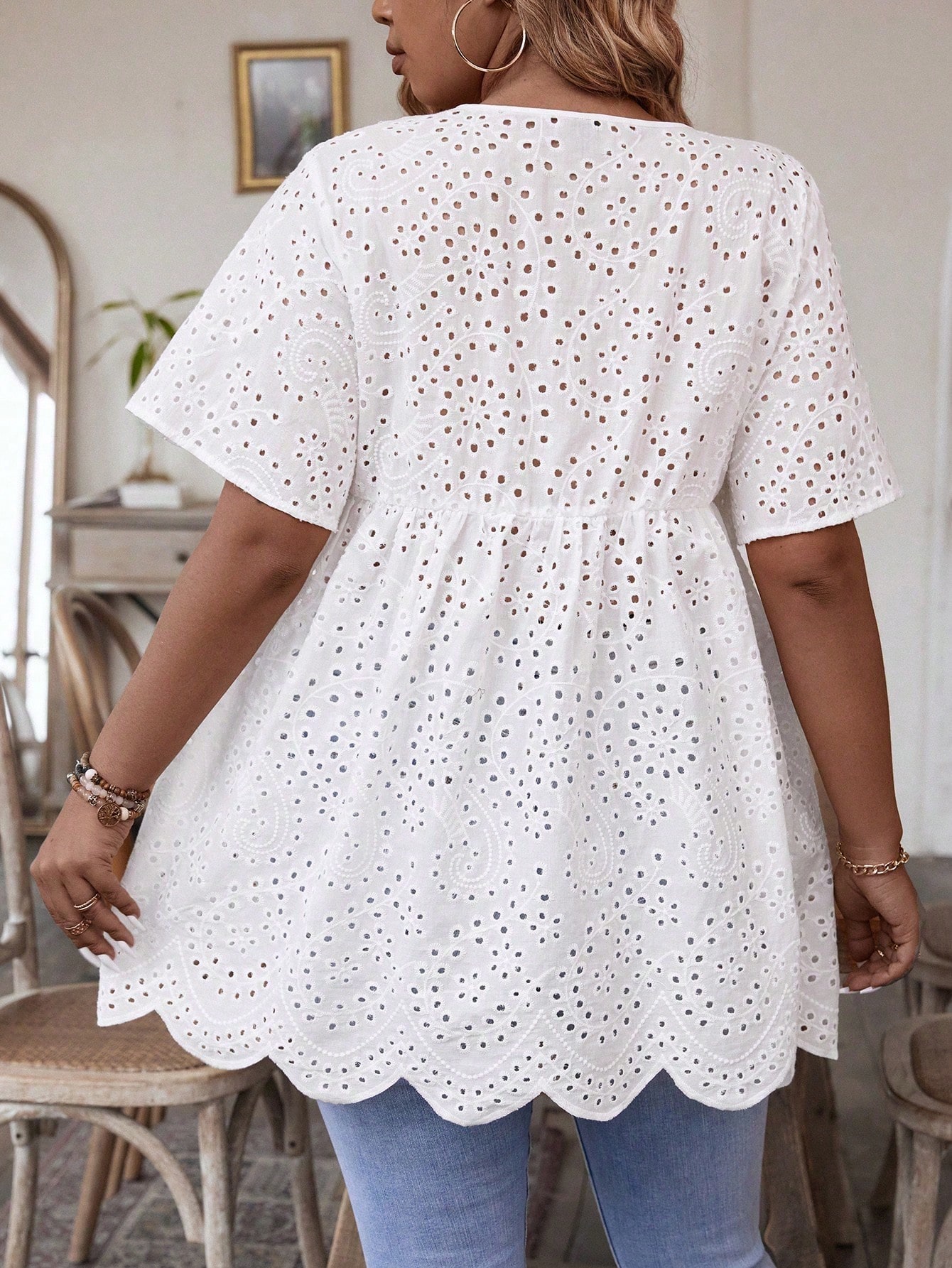 Women's Plus Size White Eyelet - Embroidery Blouse review and price