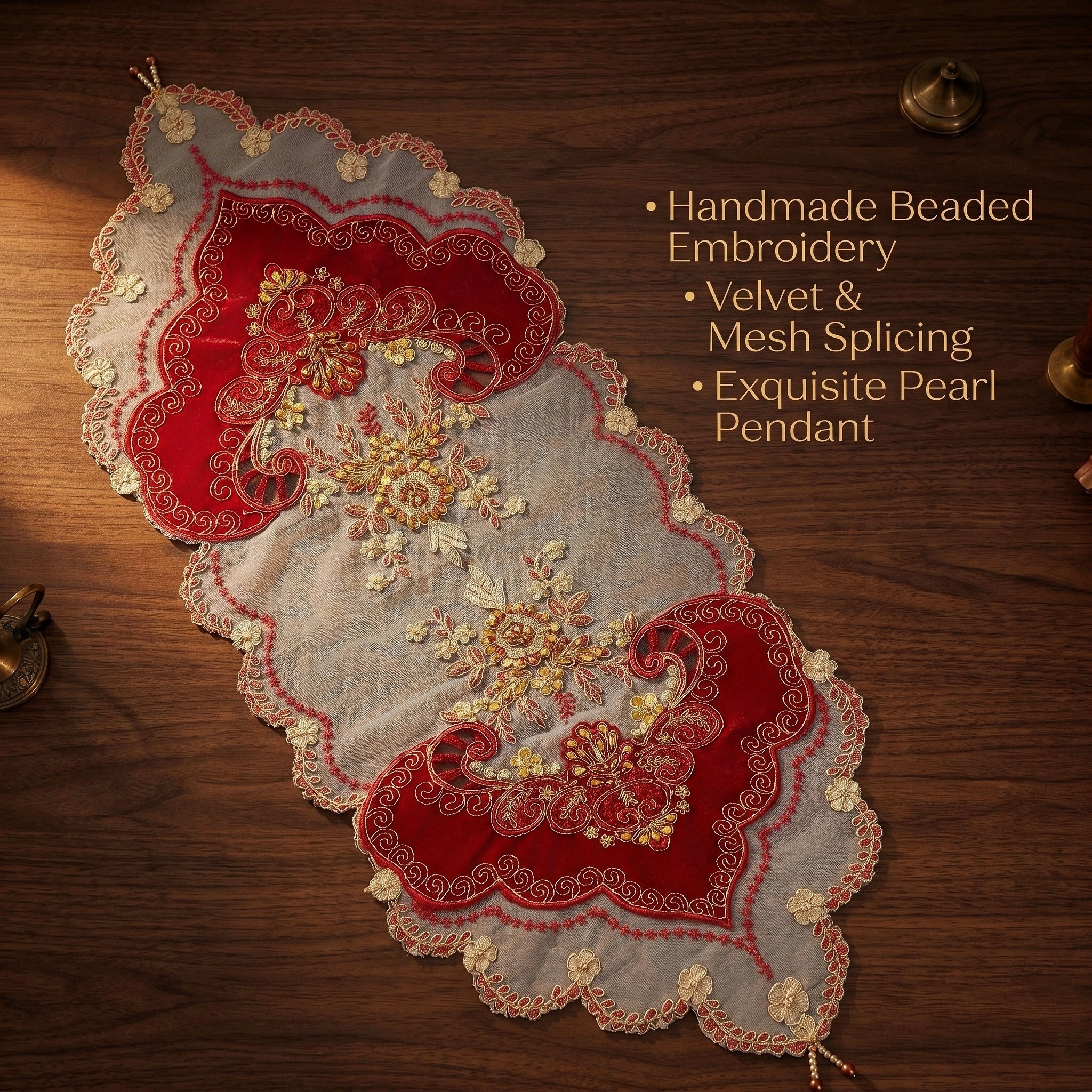 1pcs 40x100cm Red Velvet Table - Embroidery Xmas Designs review and price