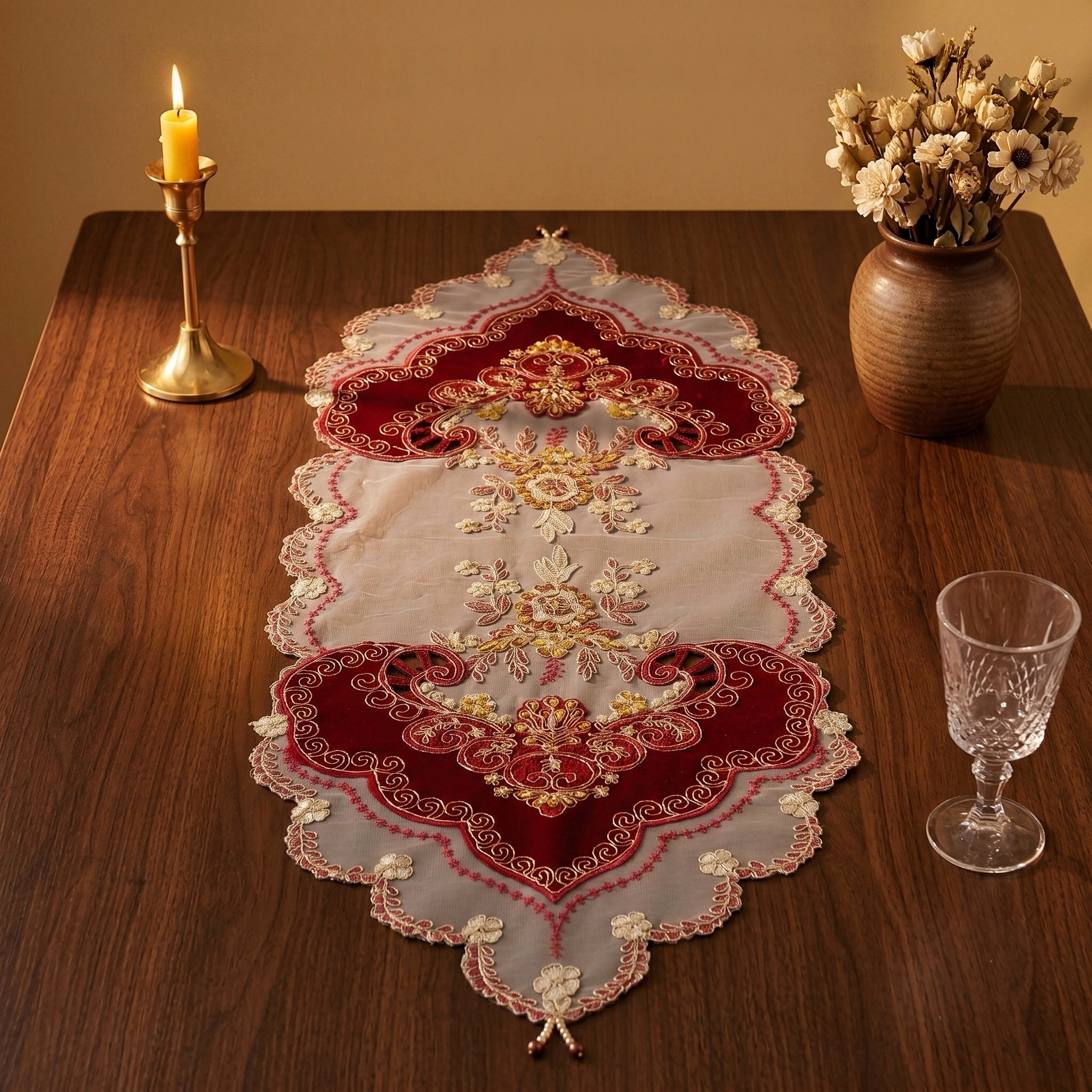 1pcs 40x100cm Red Velvet Table - Embroidery Xmas Designs review and price