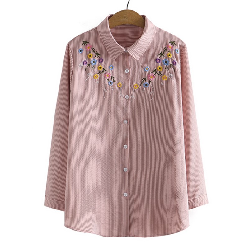 4XL Plus Size Shirts Women Spr - Embroidery Cotton Shirt review and price