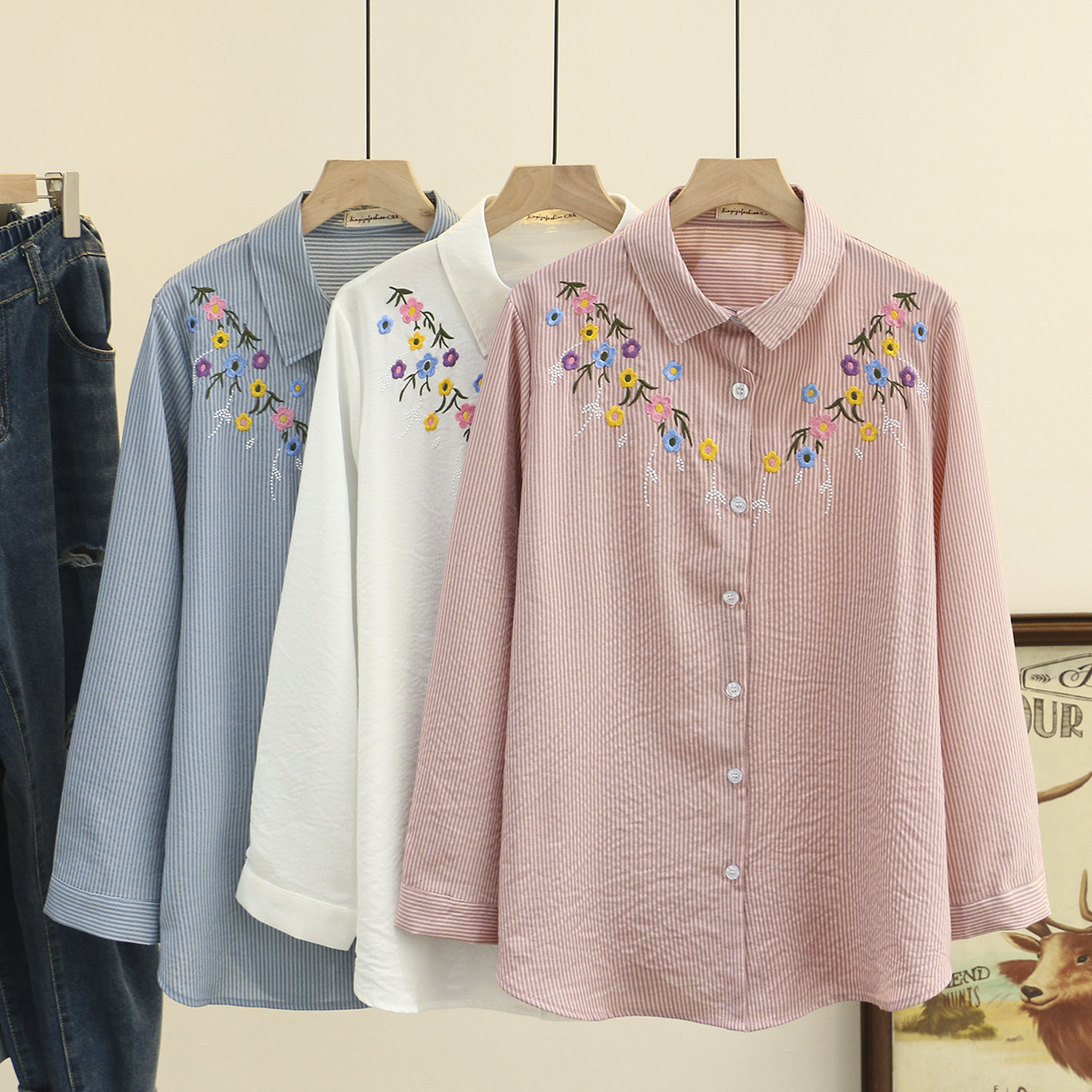 4XL Plus Size Shirts Women Spr - Embroidery Cotton Shirt review and price