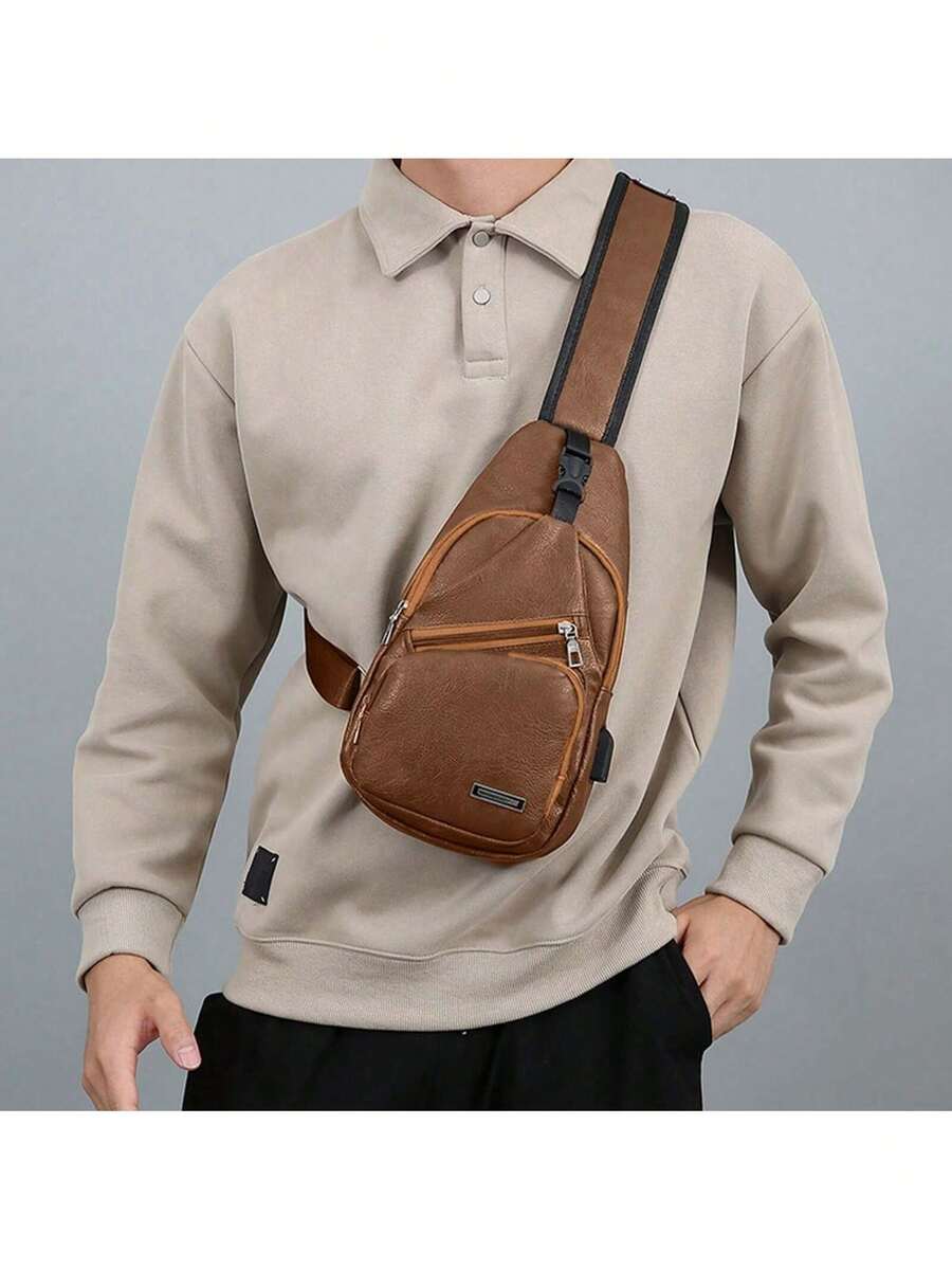 Mens PU Leather Sling Bag With - Embroidery Bag review and price