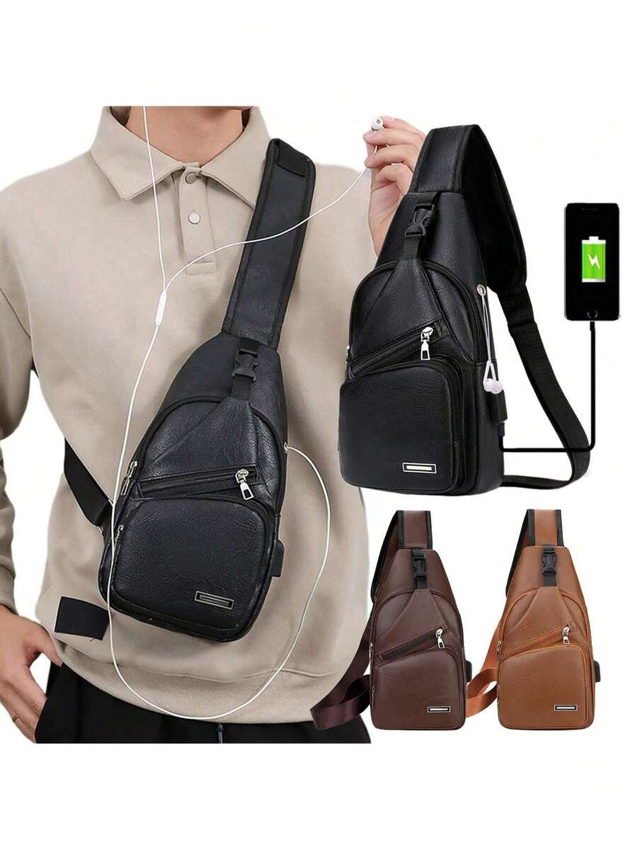 Mens PU Leather Sling Bag With - Embroidery Bag review and price