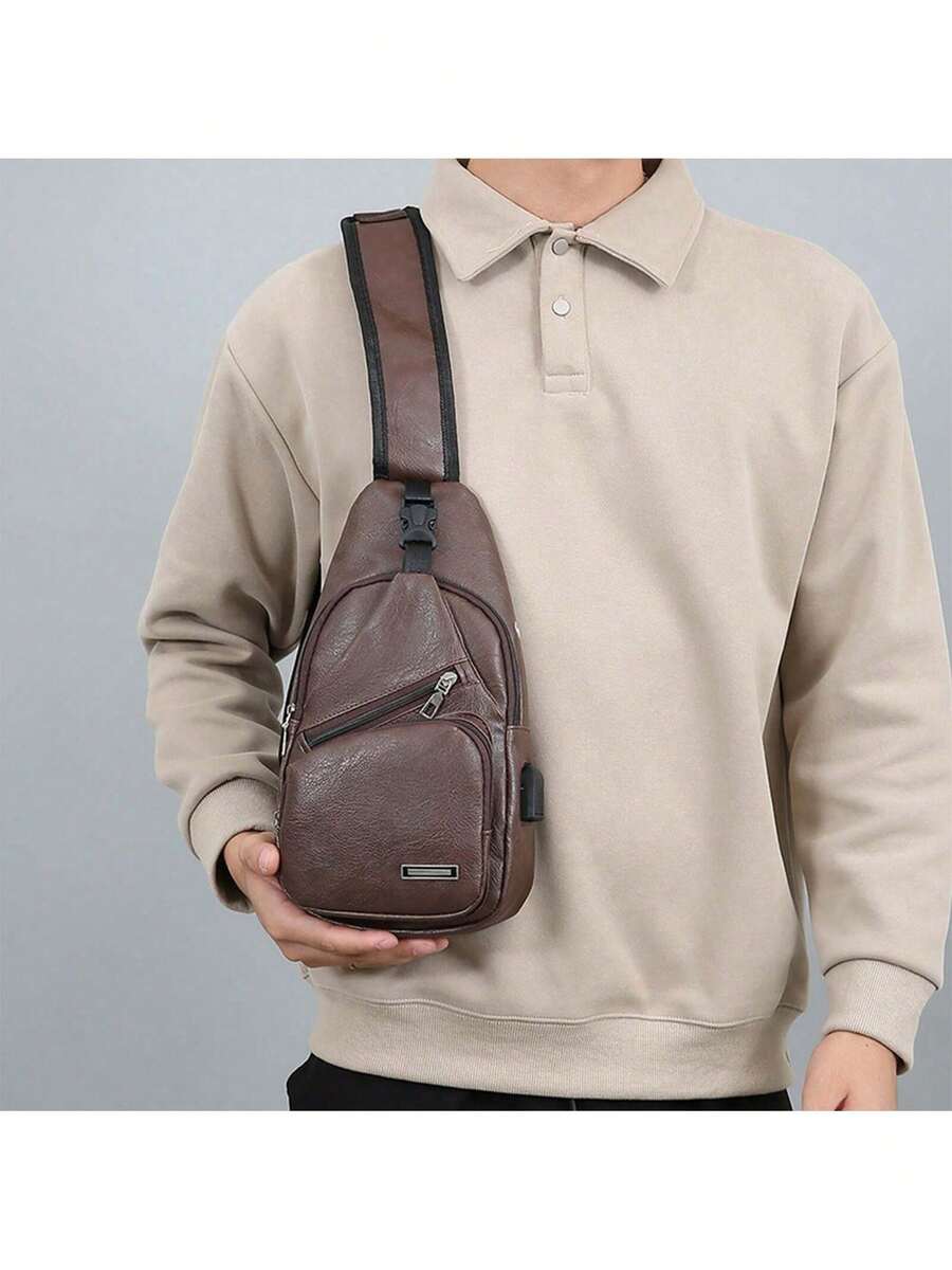 Mens PU Leather Sling Bag With - Embroidery Bag review and price