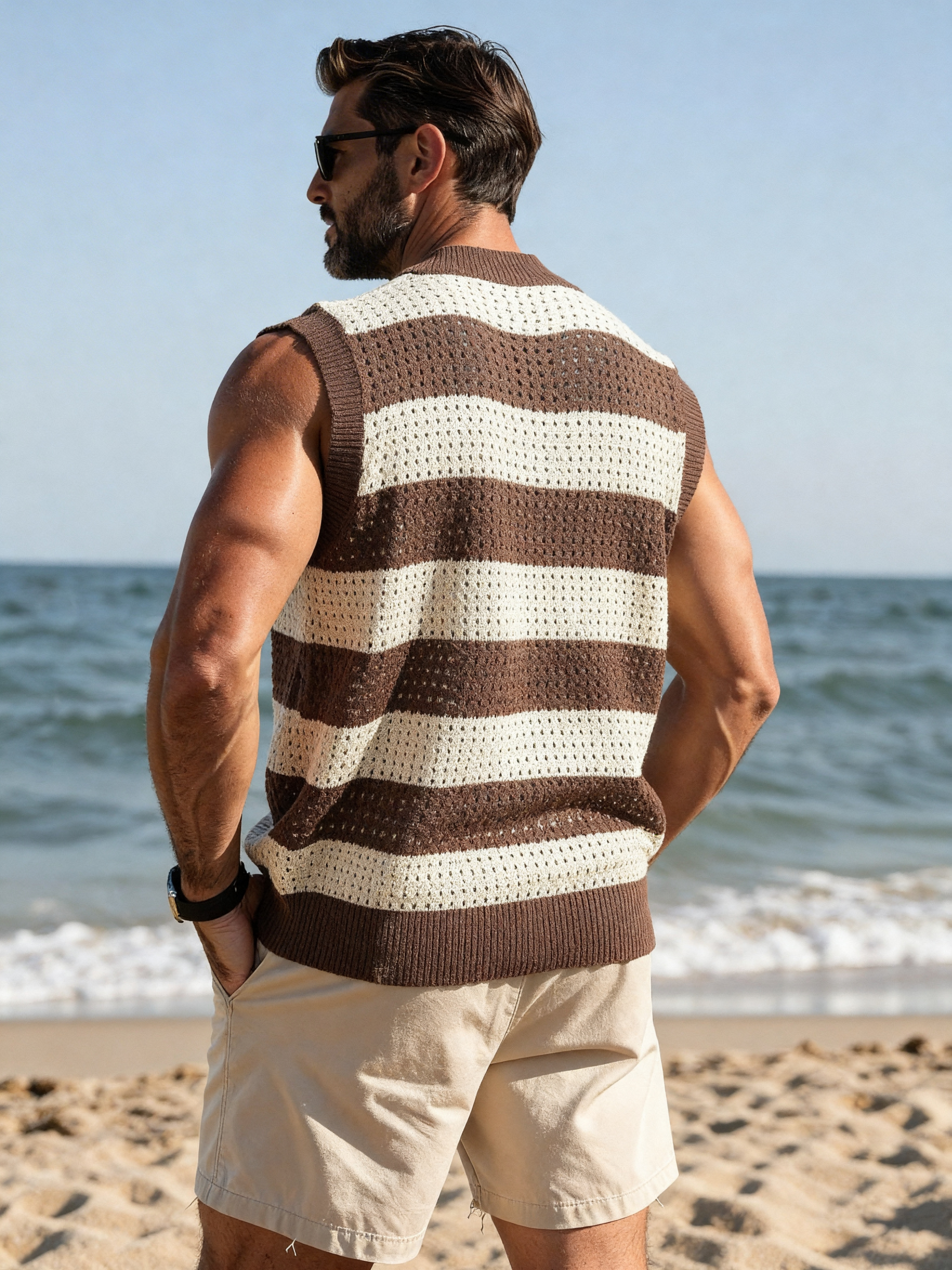Men's V-Neck Striped Crochet K - Embroidery Font review and price