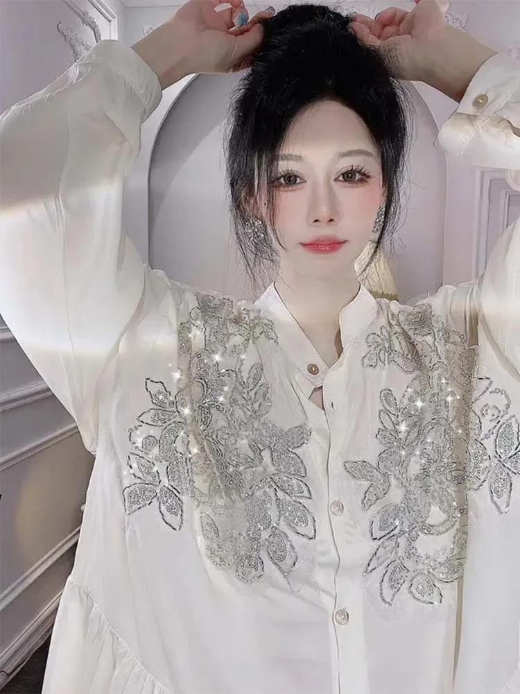 Transparent Flowers Embroidery - Embroidery Cotton Shirt review and price