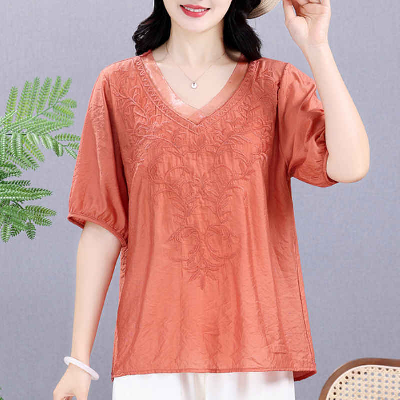 Summer Elastic Tee Shirt Solid - Embroidery Cotton Shirt review and price