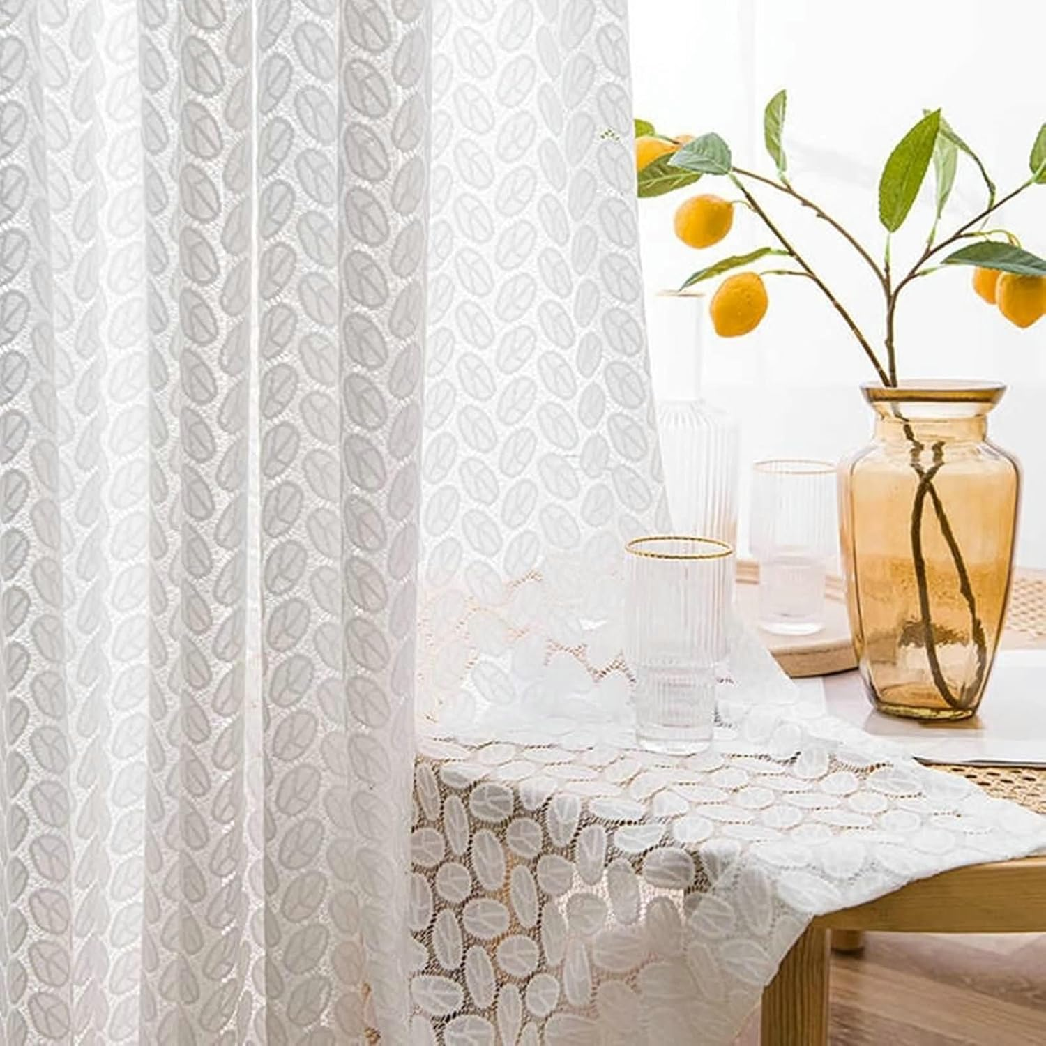 2PCS white leaf lace curtain,  - Embroidery Room review and price