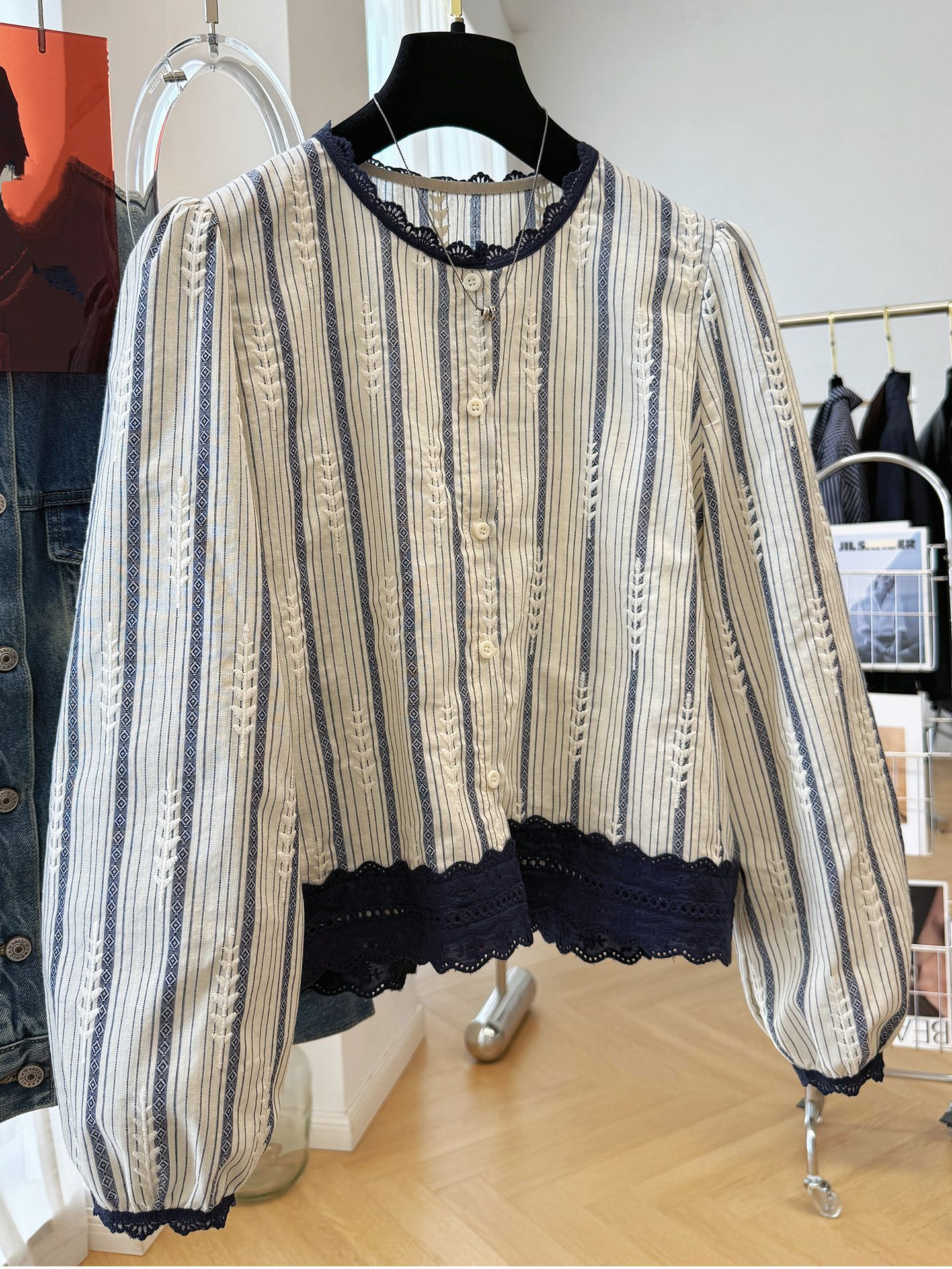 Women's Striped Lace Trim Blou - Embroidery Blouse review and price