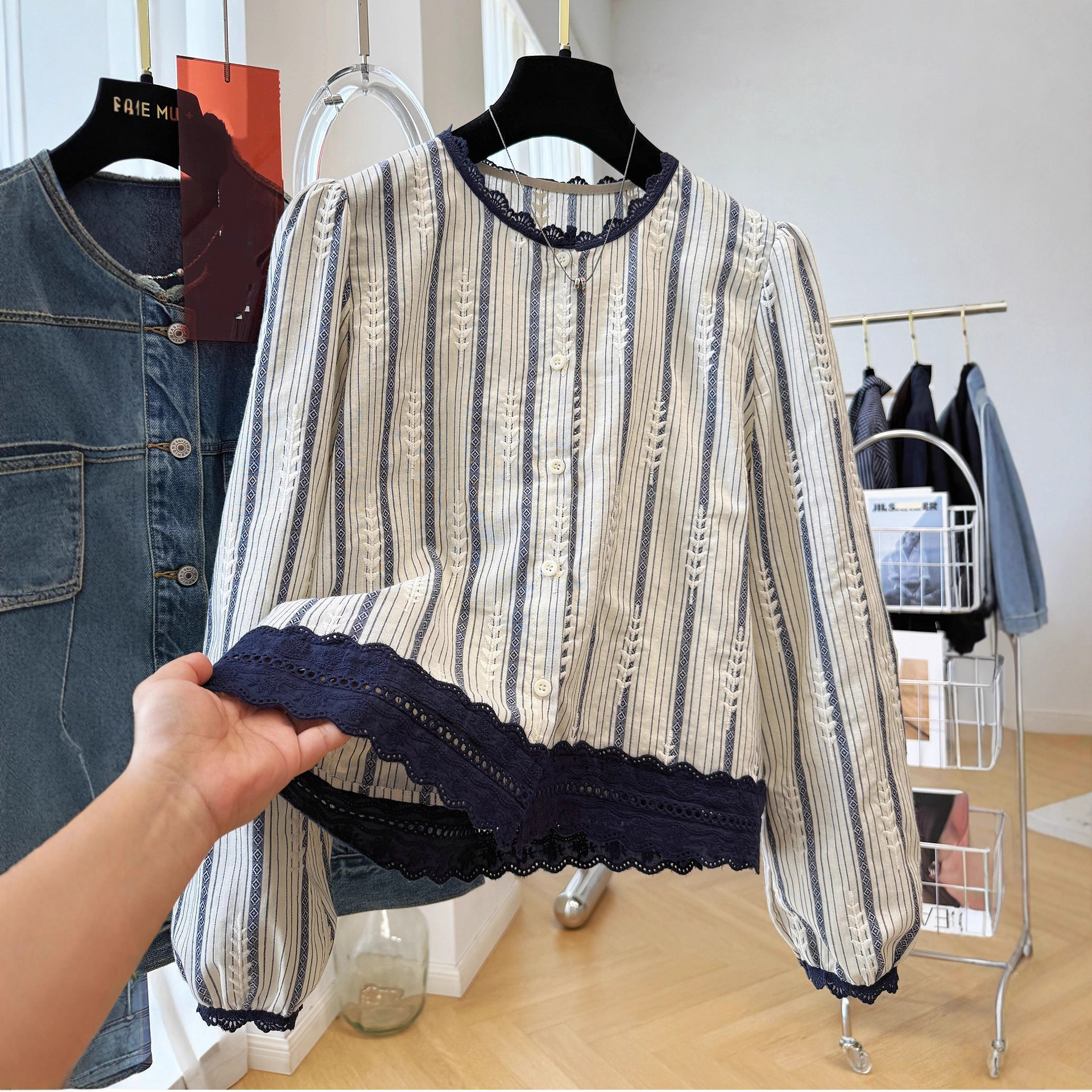 Women's Striped Lace Trim Blou - Embroidery Blouse review and price