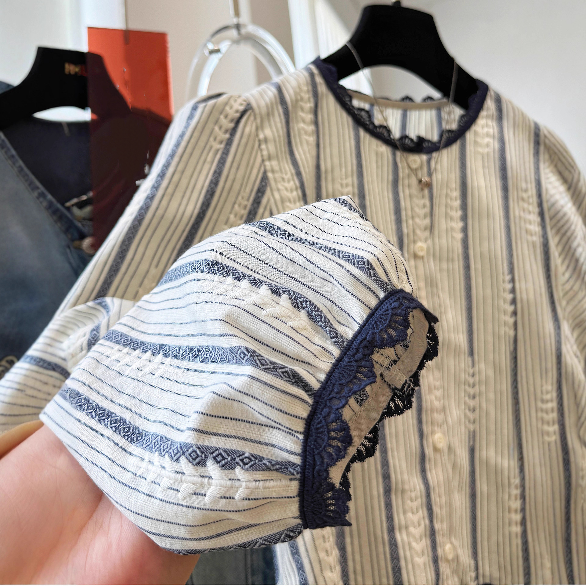 Women's Striped Lace Trim Blou - Embroidery Blouse review and price