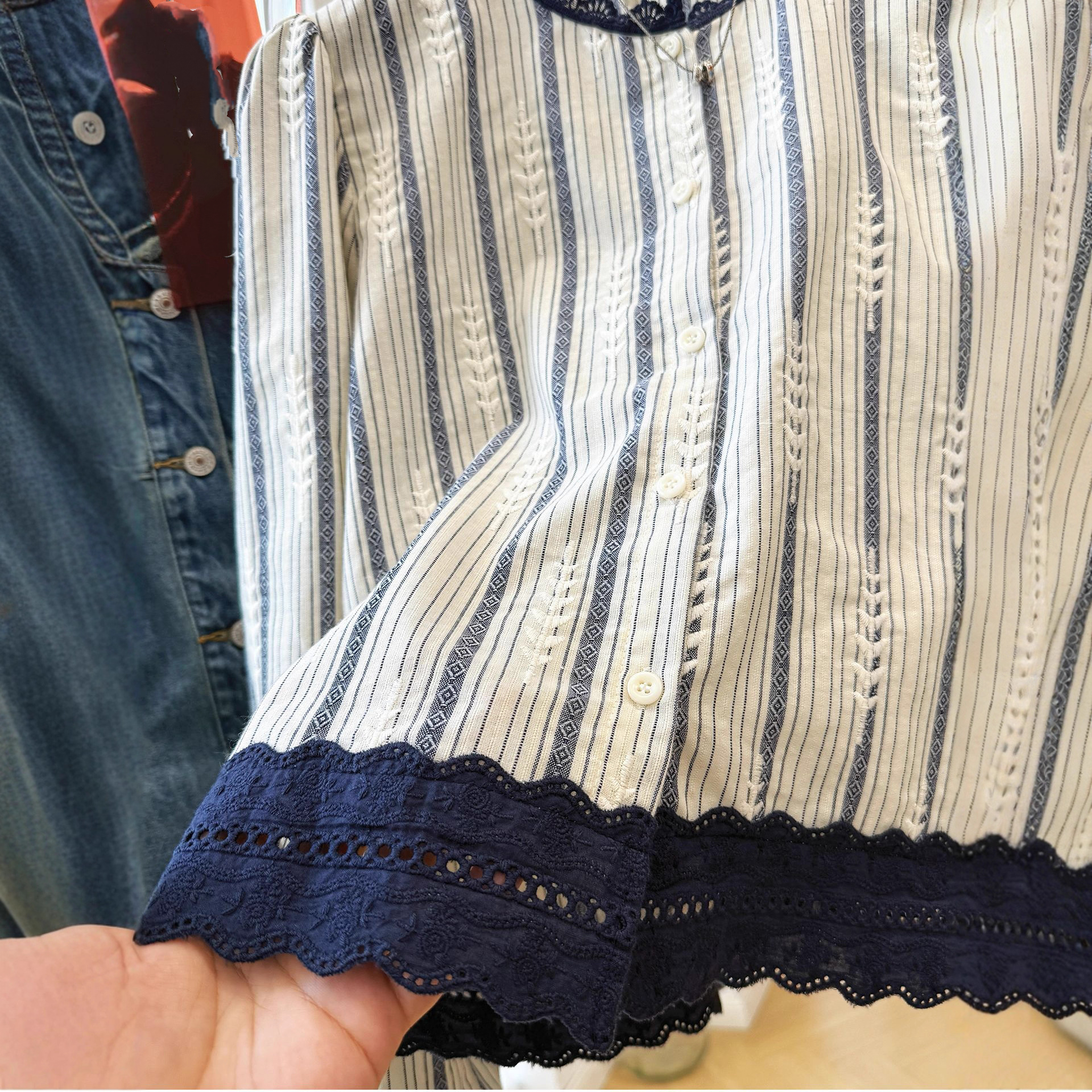 Women's Striped Lace Trim Blou - Embroidery Blouse review and price