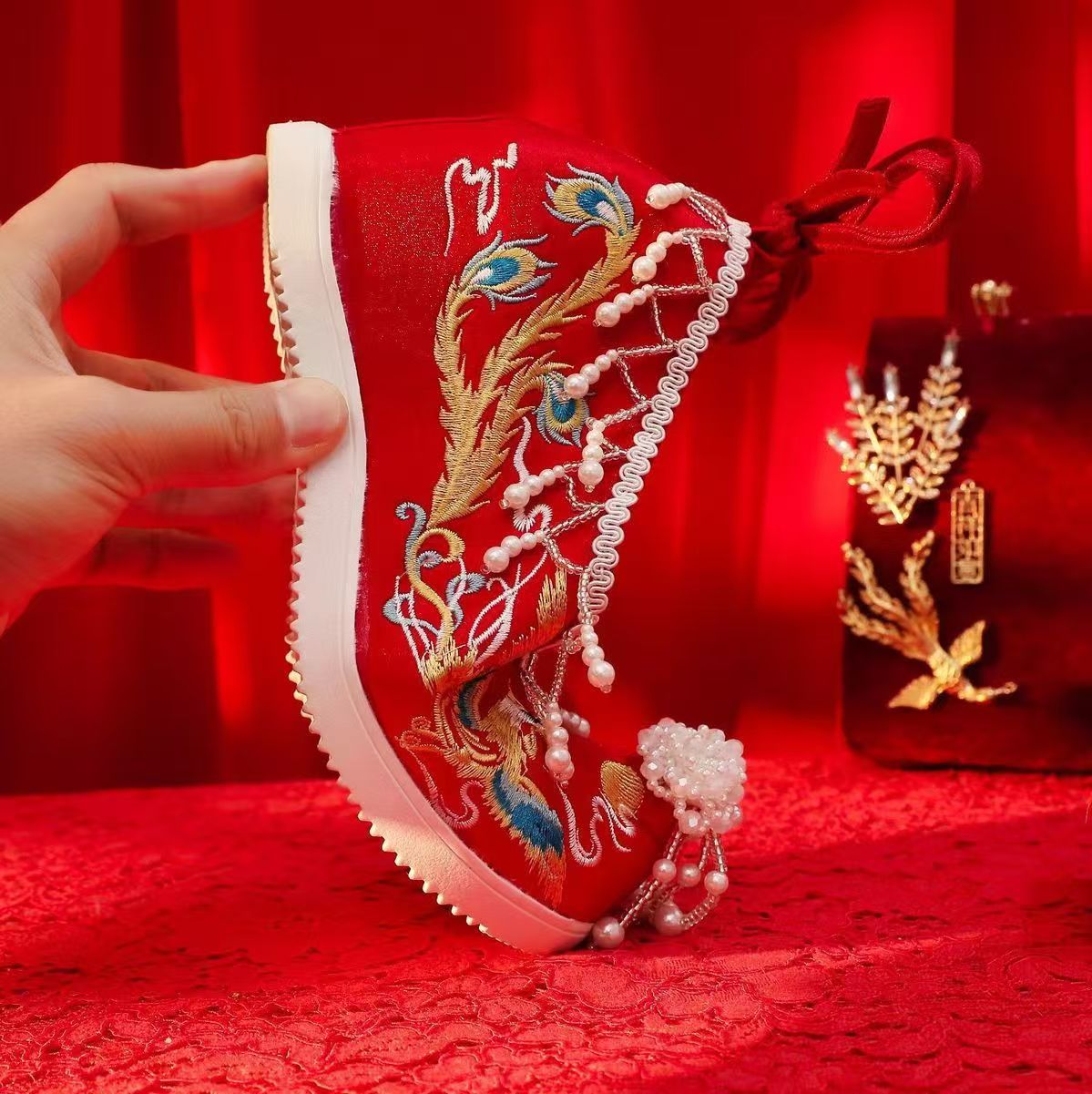 Women New Red Embroidered Wedd - Embroidery Shoes review and price