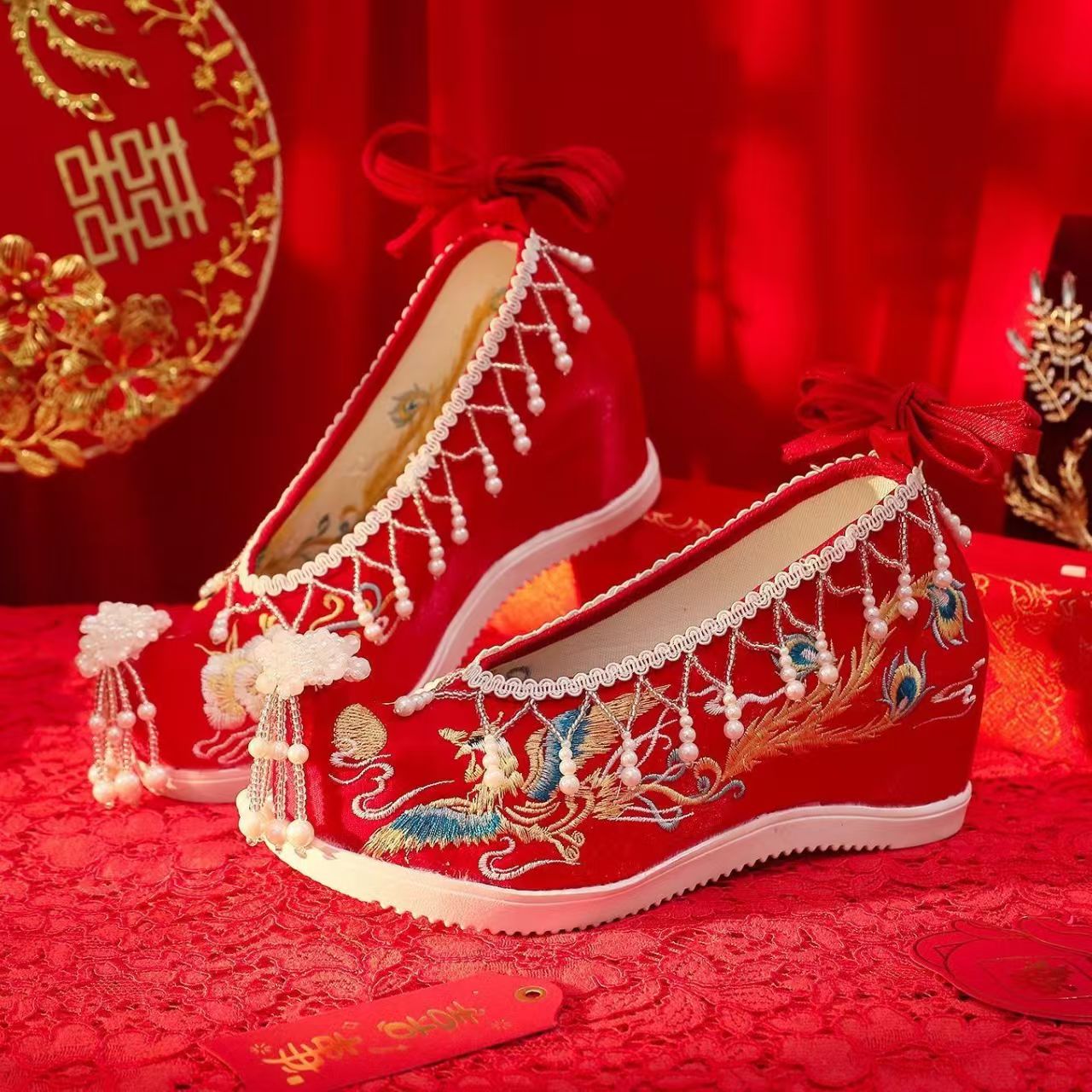 Women New Red Embroidered Wedd - Embroidery Shoes review and price