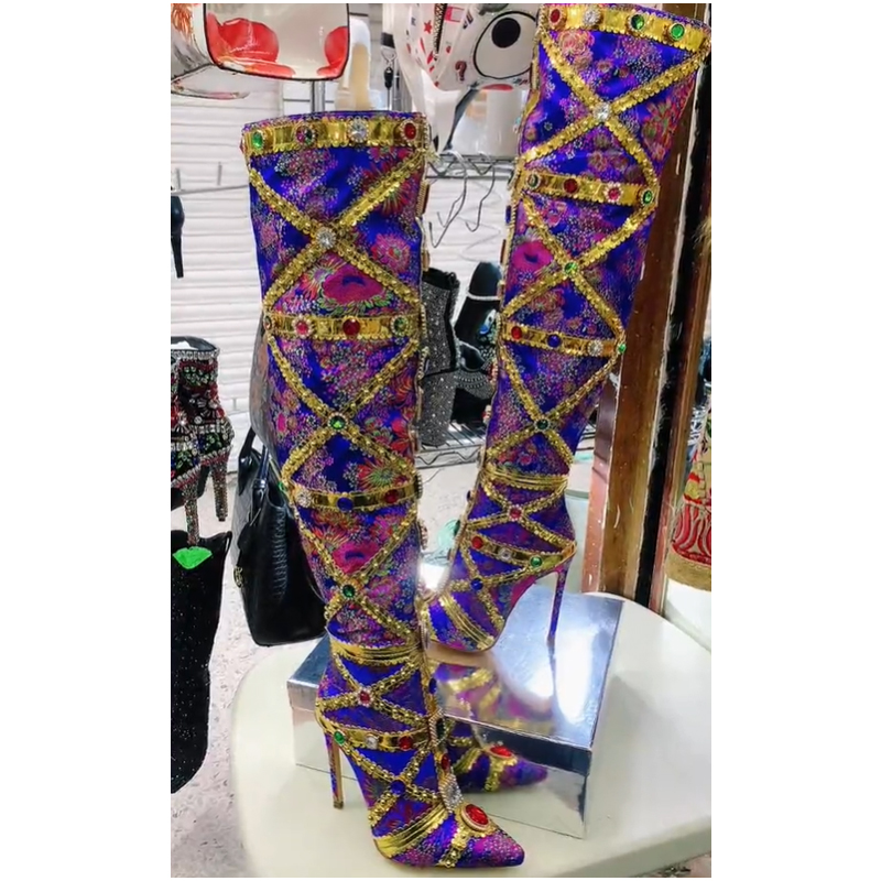 Multicolor Gemstone Gold Trim  - Embroidery Shoes review and price