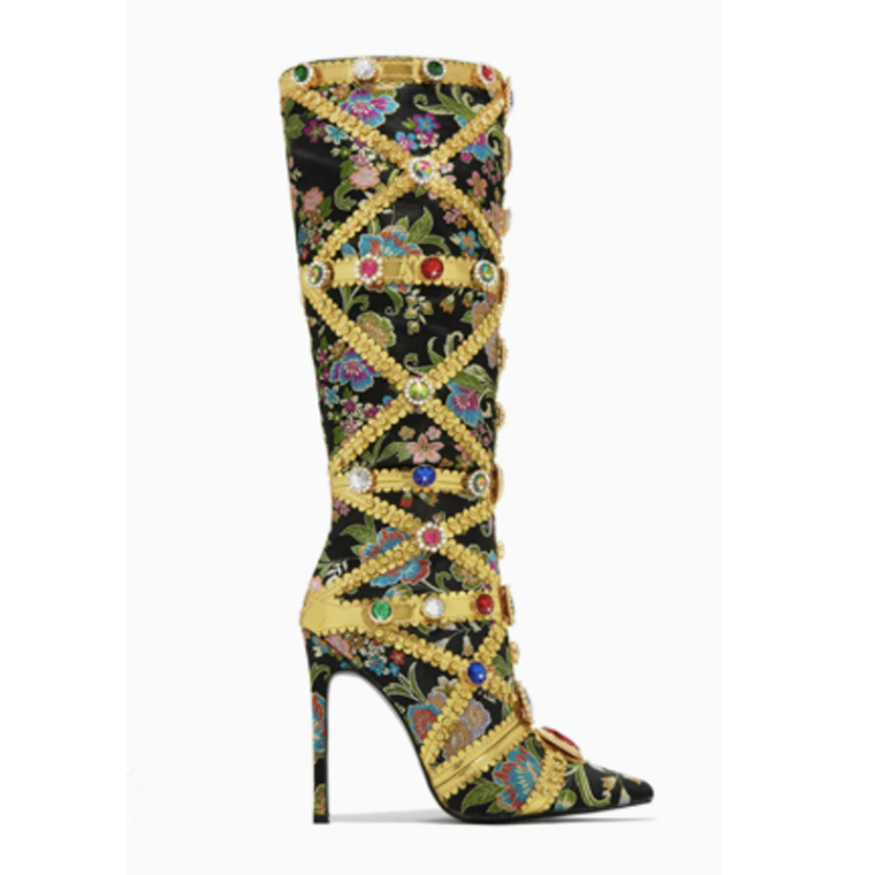 Multicolor Gemstone Gold Trim  - Embroidery Shoes review and price